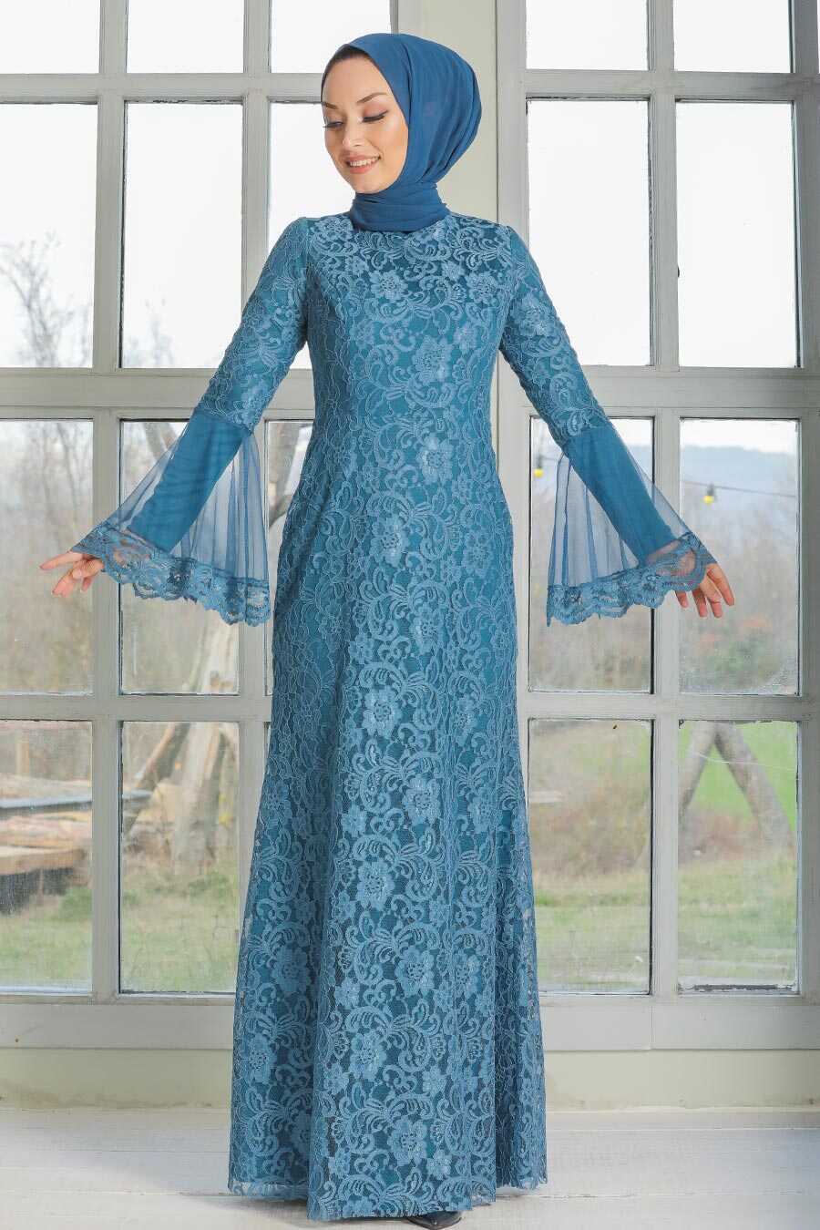 İndigo Blue Hijab Evening Dress 2567IM