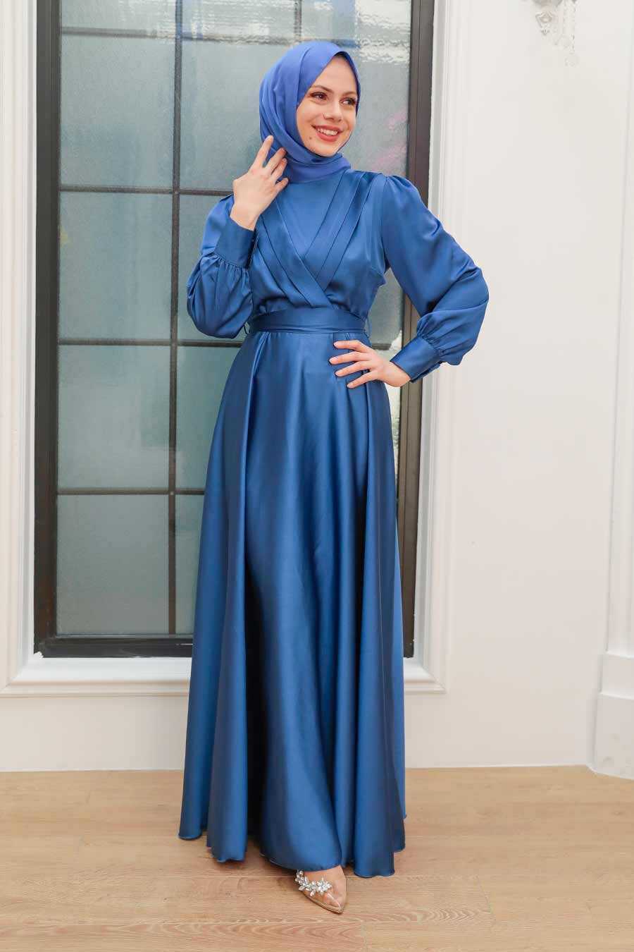 indigo satin dress