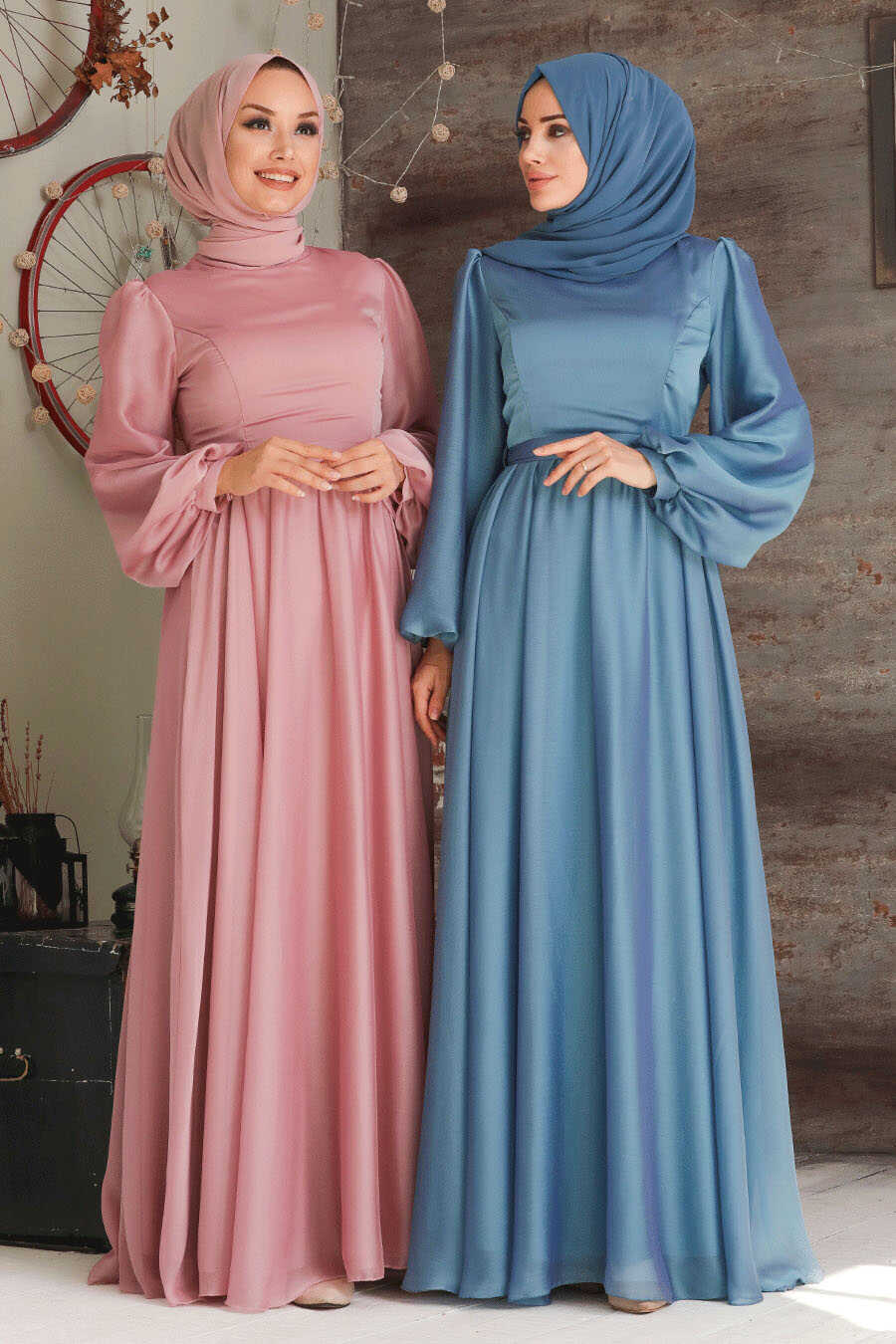 İndigo Blue Hijab Evening Dress 5215IM