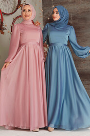 İndigo Blue Hijab Evening Dress 5215IM - Thumbnail