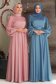 İndigo Blue Hijab Evening Dress 5215IM - Thumbnail