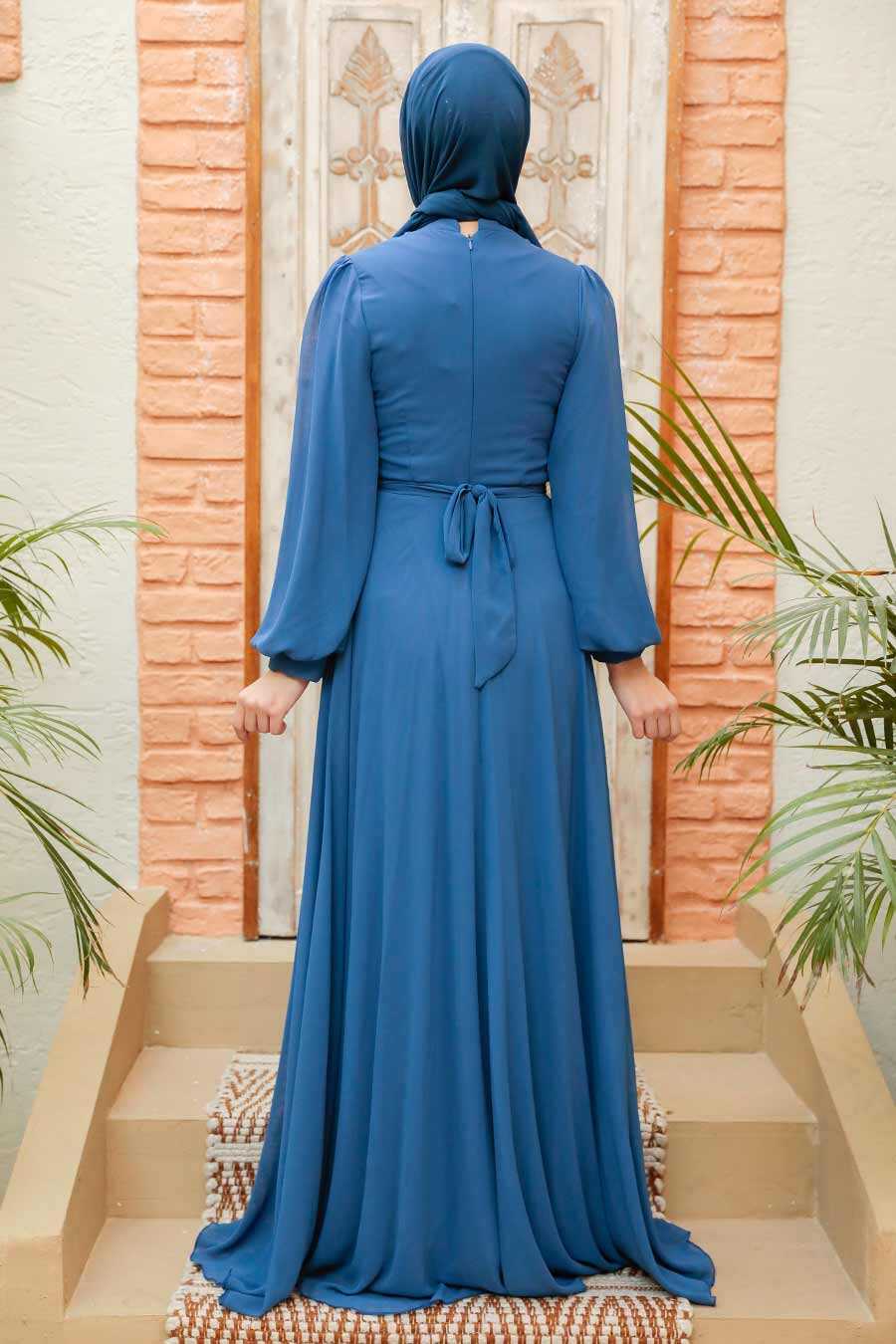 İndigo Blue Hijab Evening Dress 5470IM
