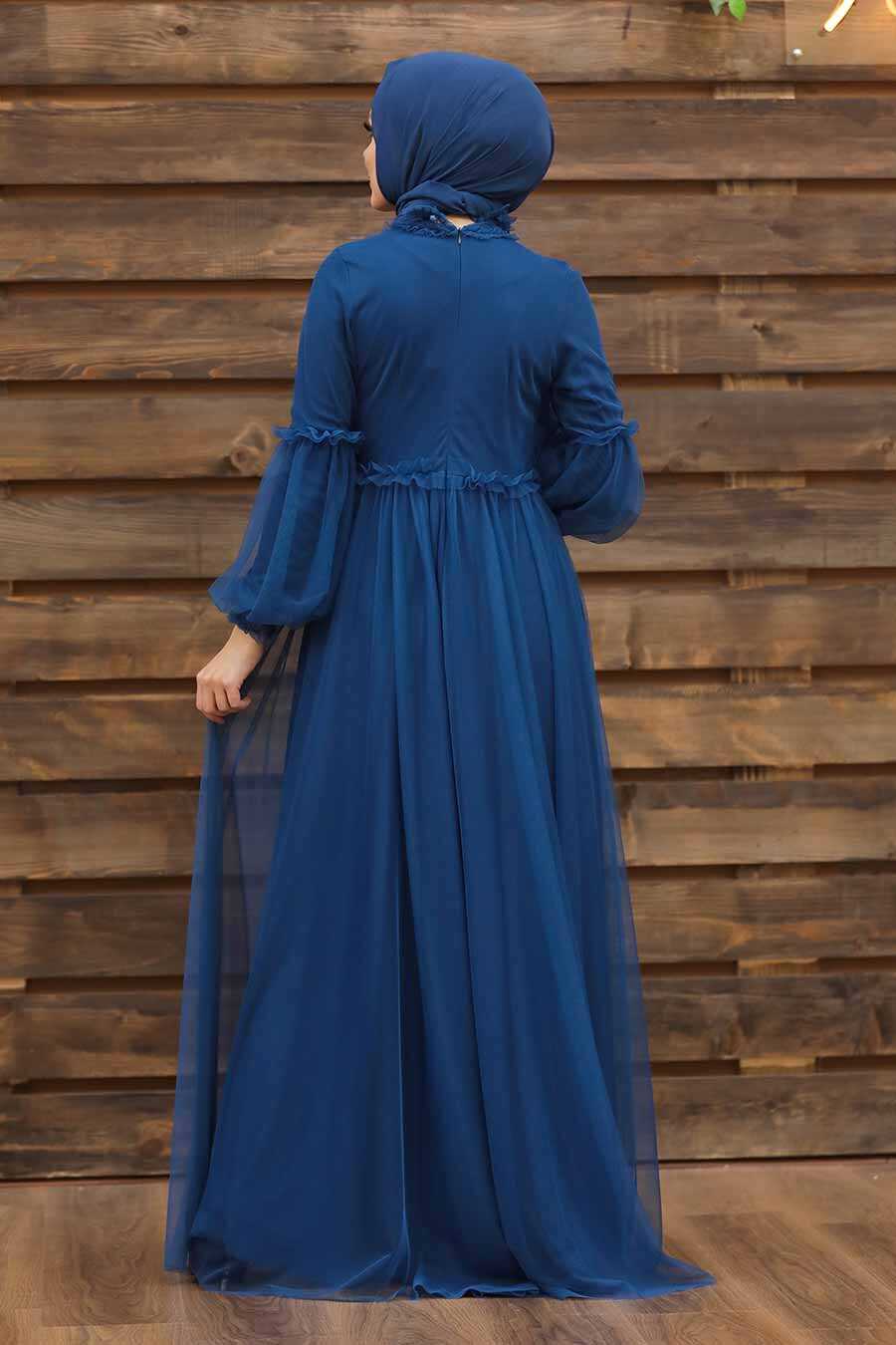 Neva Style - Luxorious İndigo Blue Muslim Wedding Gown 5474IM