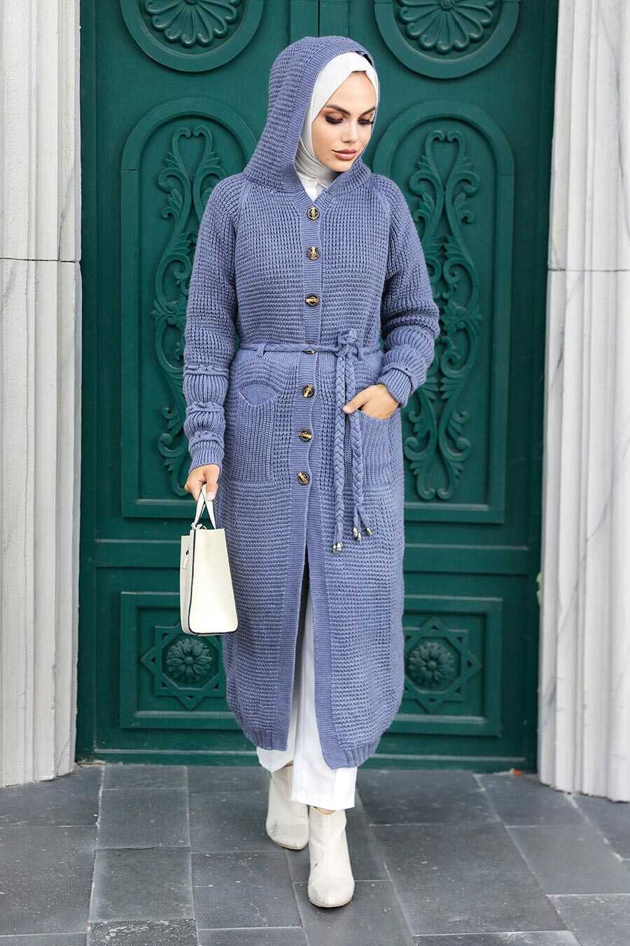 İndigo Blue Hijab Knitwear Cardigan 70170IM