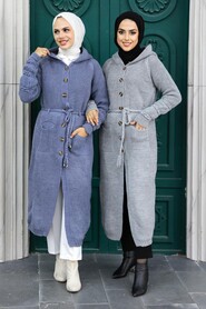 İndigo Blue Hijab Knitwear Cardigan 70170IM - Thumbnail