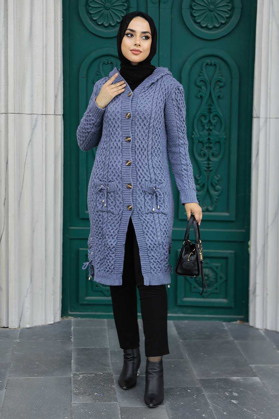 İndigo Blue Hijab Knitwear Cardigan 70710IM