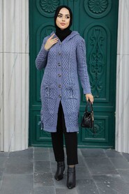İndigo Blue Hijab Knitwear Cardigan 70710IM - Thumbnail