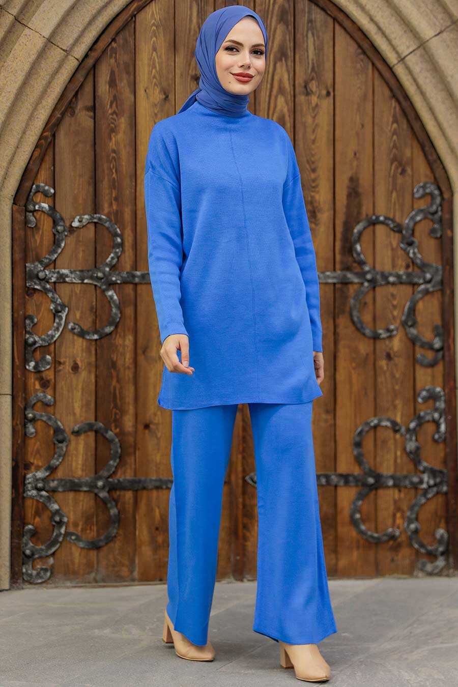 İndigo Blue Hijab Knitwear Dual Suit 40782IM