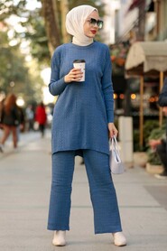 İndigo Blue Hijab Knitwear Suit Dress 33450IM - Thumbnail