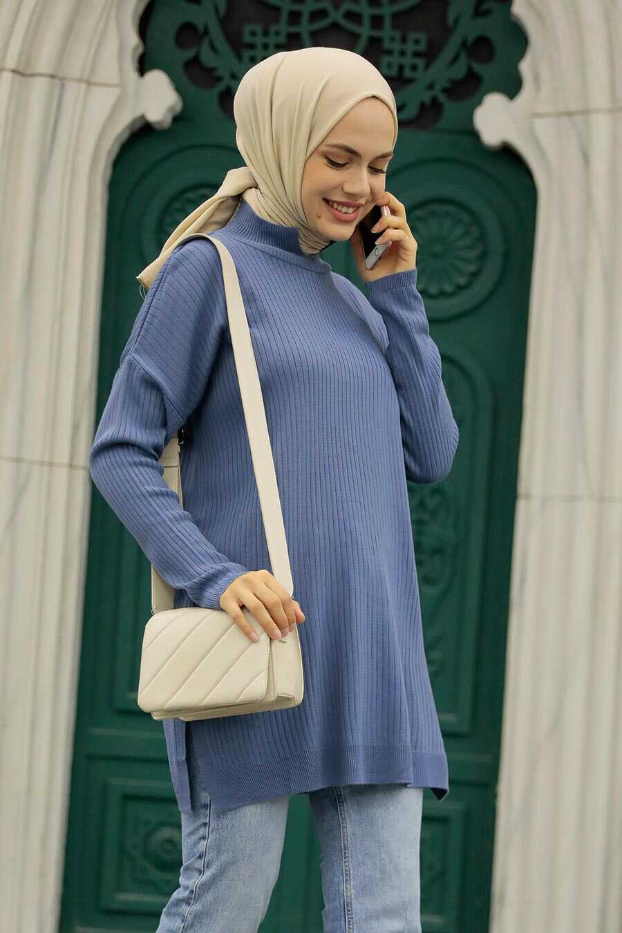 İndigo Blue Hijab Knitwear Tunic 