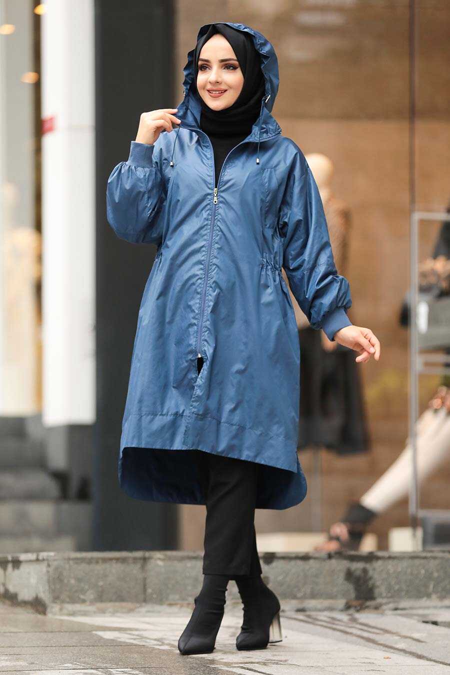 İndigo Blue Hijab Raincoat 12840IM - Neva-style.com