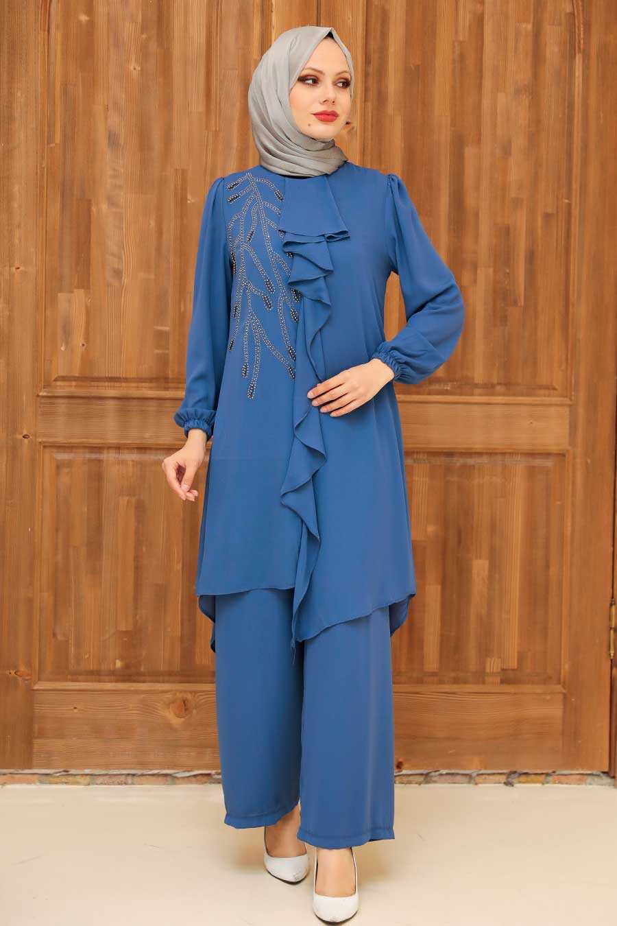 İndigo Blue Hijab Suit Dress 12510IM
