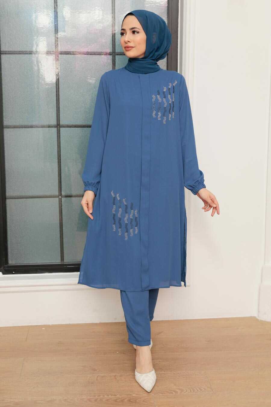İndigo Blue Hijab Suit Dress 13090IM