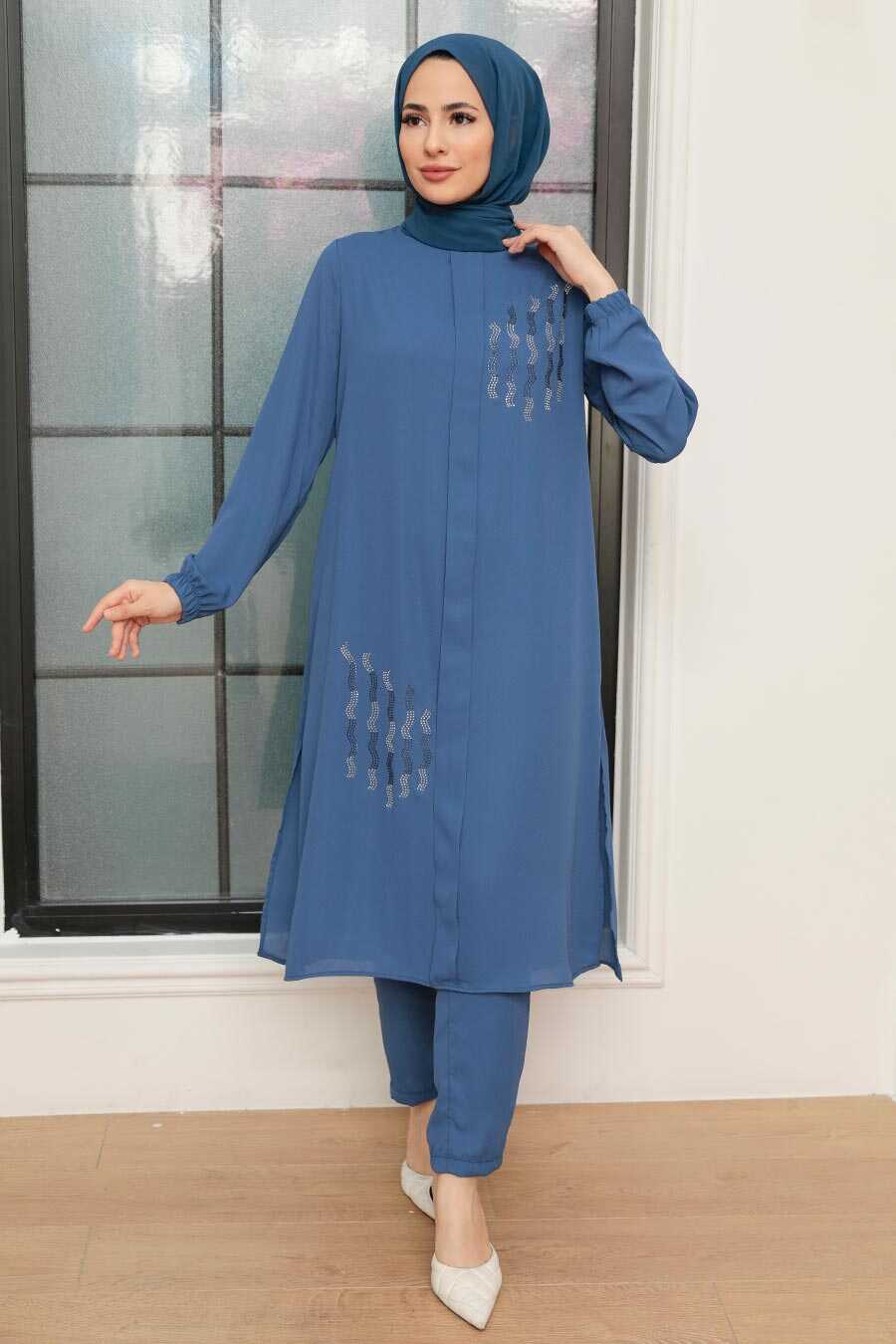 İndigo Blue Hijab Suit Dress 13090IM