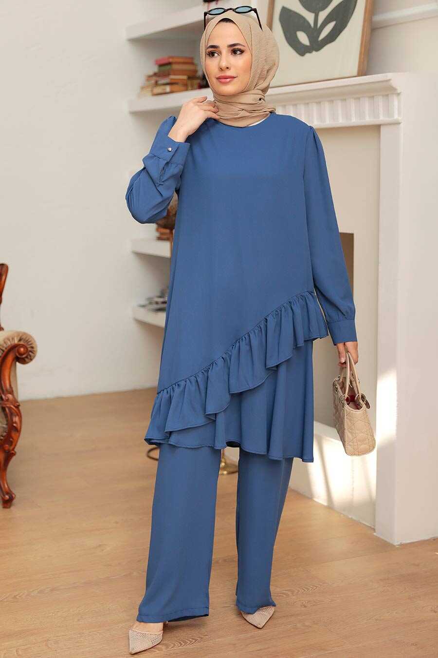 İndigo Blue Hijab Suit Dress 13101IM