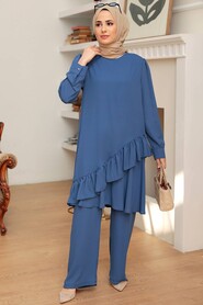 İndigo Blue Hijab Suit Dress 13101IM - Thumbnail
