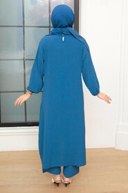 İndigo Blue Hijab Suit Dress 7686IM - Thumbnail
