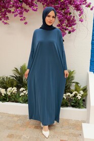 İndigo Blue Hijab Turkish Abaya 17801IM - Thumbnail