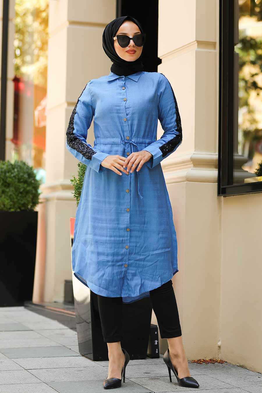 Indigo Blue Hijab Shirt 3783IM - Neva-style.com