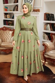 Khaki Hijab Dress 12040HK - Thumbnail