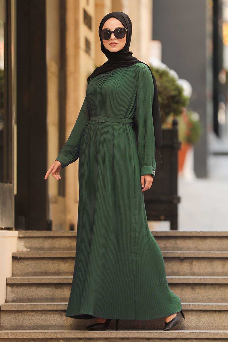 Khaki Hijab Dress 3337HK - Neva-style.com
