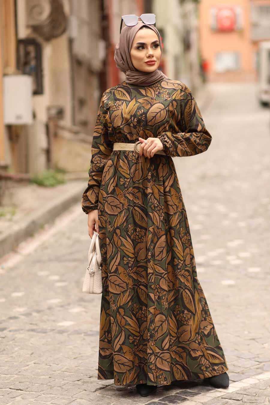 Khaki Hijab Dress 4677HK - Neva-style.com