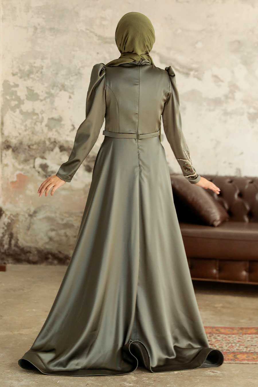 Khaki Hijab Evening Dress 22401HK