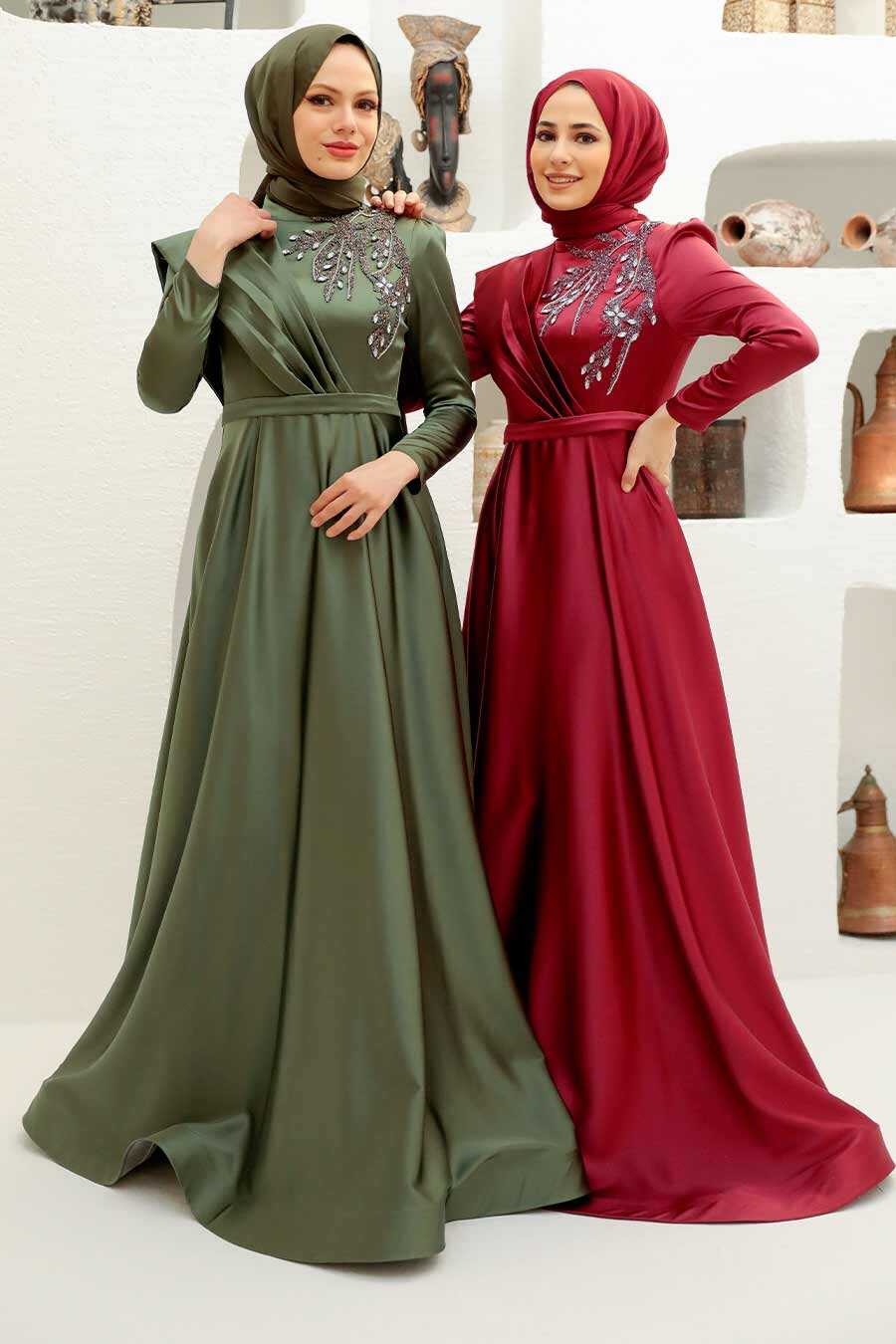 Khaki Hijab Evening Dress 22441HK