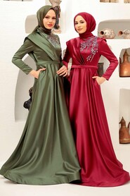 Khaki Hijab Evening Dress 22441HK - Thumbnail