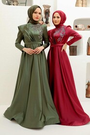 Khaki Hijab Evening Dress 22441HK - Thumbnail