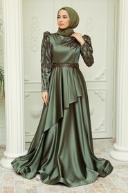 Khaki Hijab Evening Dress 22671HK - Thumbnail