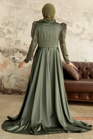 Khaki Hijab Evening Dress 2282HK - Thumbnail