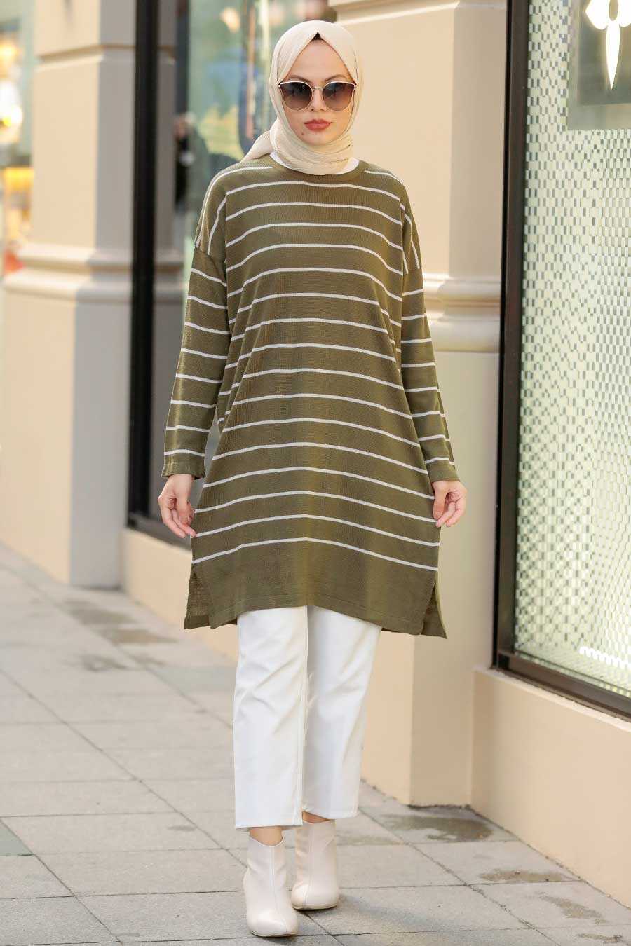Khaki Hijab Knitwear Tunic 33770HK 