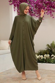 Khaki Hijab Turkish Abaya 15001HK - Thumbnail
