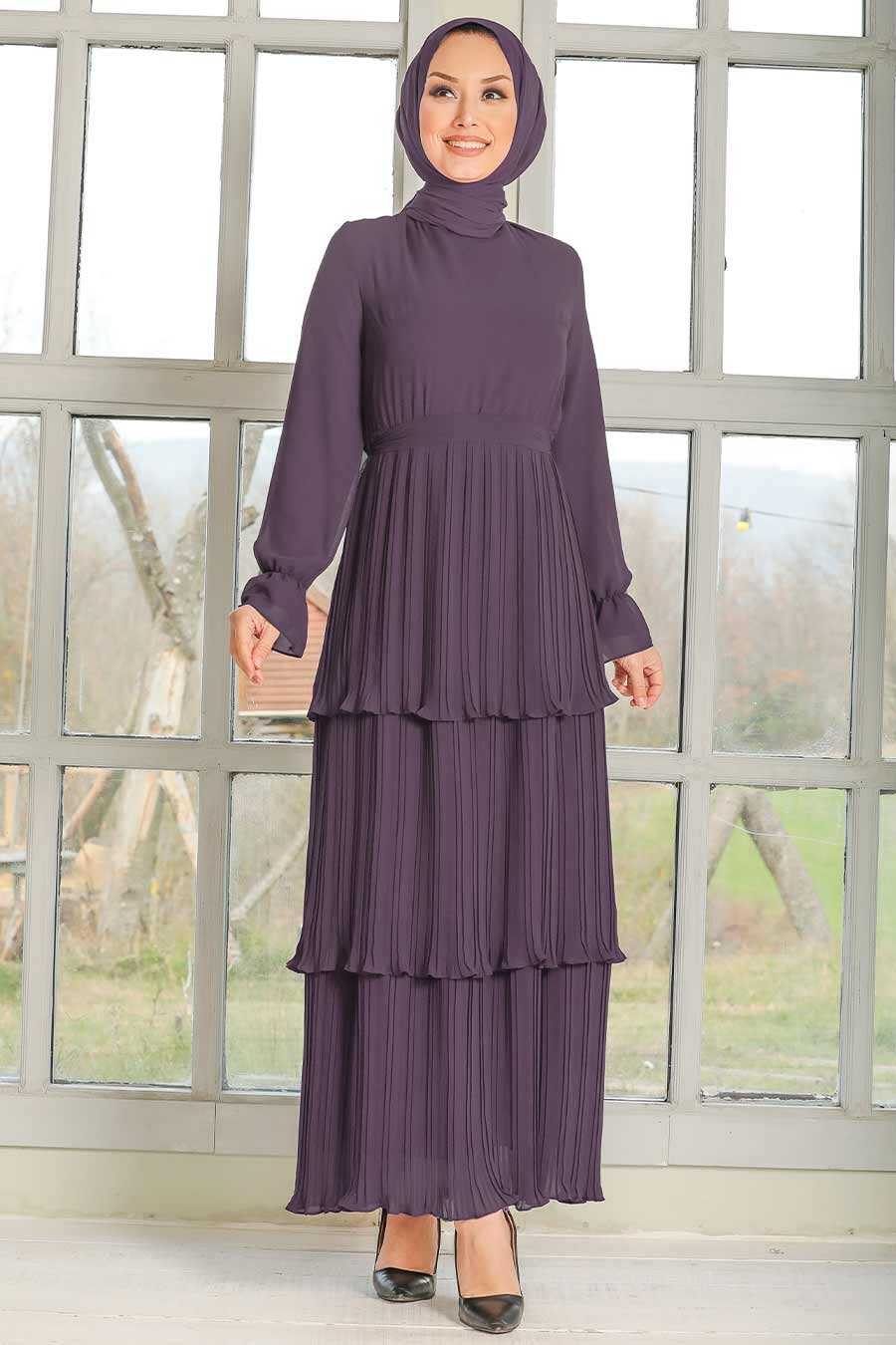 Koyu Lila Hijab Dress 2733KLILA