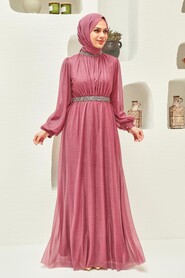Light Dusty Rose Hijab Evening Dress 5501AGK - Thumbnail