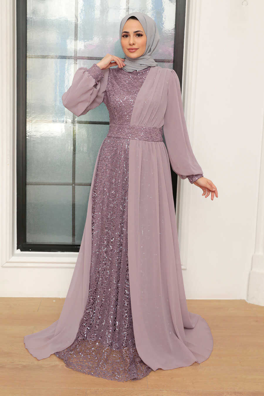 Light Lila Hijab Evening Dress 5408ALILA