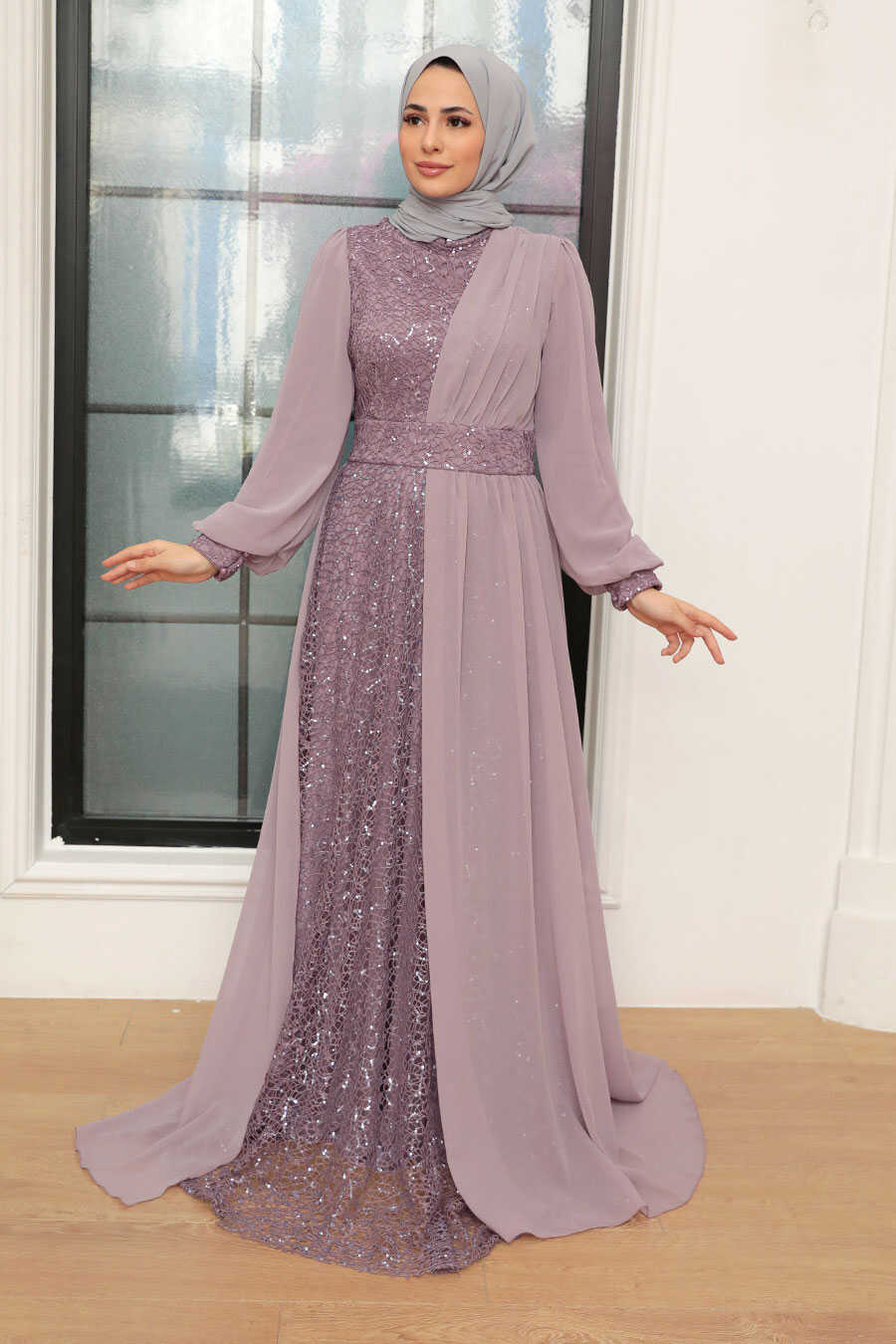 Light Lila Hijab Evening Dress 5408ALILA