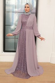 Light Lila Hijab Evening Dress 5408ALILA - Thumbnail