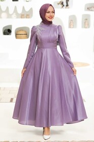 Neva Style - Lila Turkish Hijab Evening Dress 22301LILA - Thumbnail