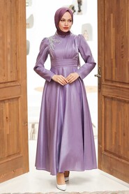 Neva Style - Lila Turkish Hijab Evening Dress 22301LILA - Thumbnail