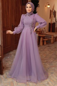 Lila Hijab Evening Dress 22551LILA - Thumbnail