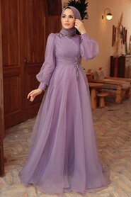 Lila Hijab Evening Dress 22551LILA - Thumbnail