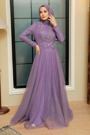Lila Hijab Evening Dress 22694LILA - Thumbnail