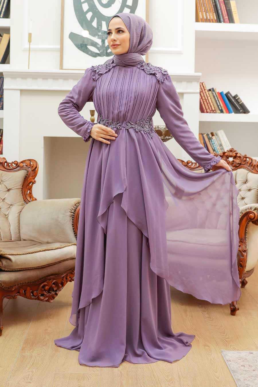 Lila Hijab Evening Dress 25807LILA