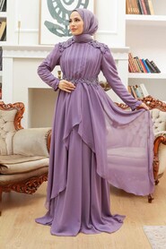 Lila Hijab Evening Dress 25807LILA - Thumbnail