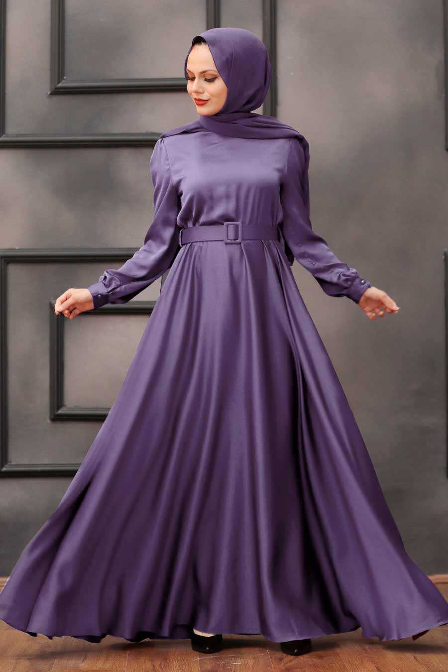 Neva Style - Satin Lila Islamic Evening Gown 28890LILA
