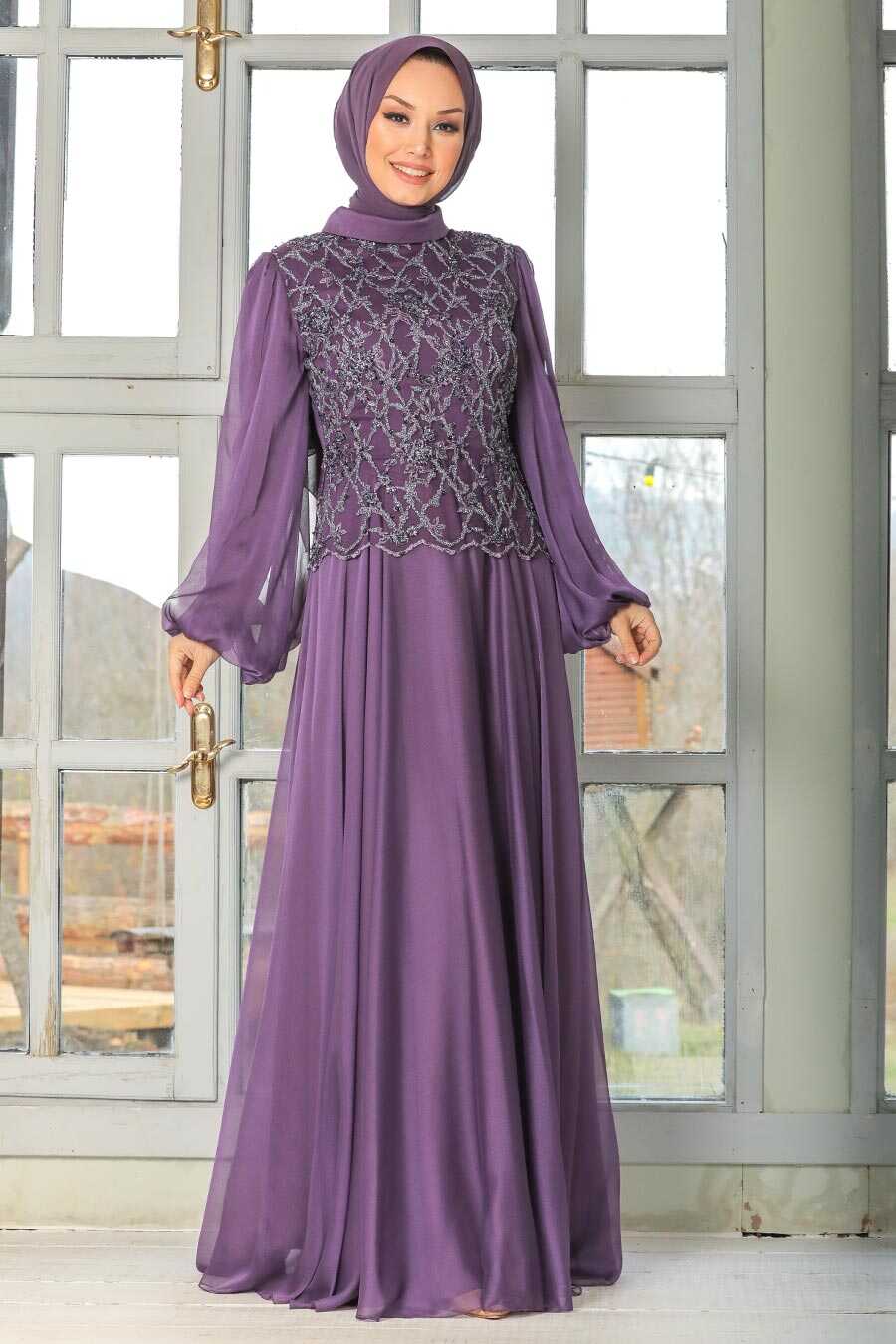 Lila Hijab Evening Dress 3322LILA - Neva-style.com