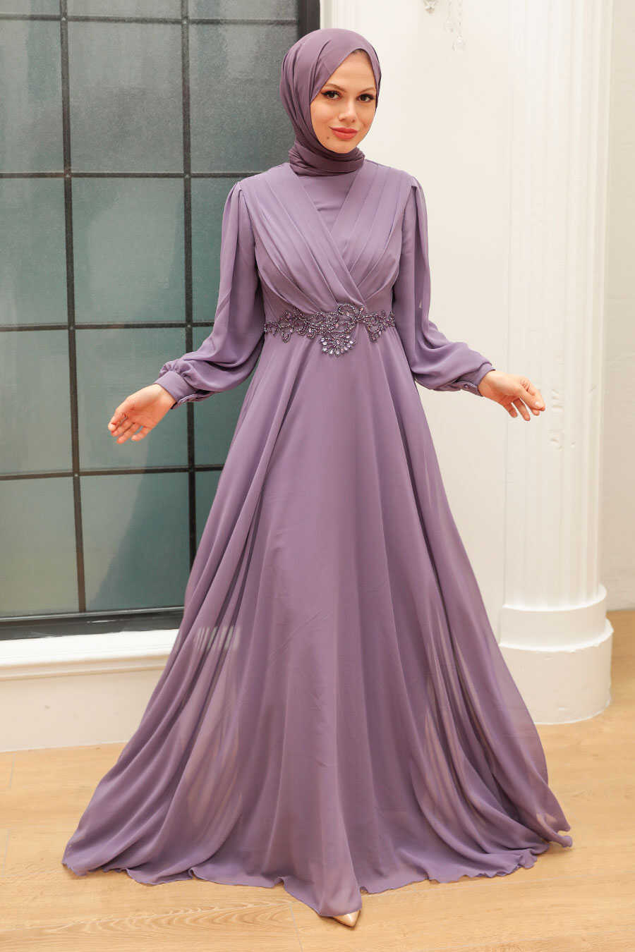 Lila Hijab Evening Dress 3435LILA