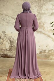 Neva Style - Elegant Lila Muslim Long Sleeve Dress 3773LILA - Thumbnail